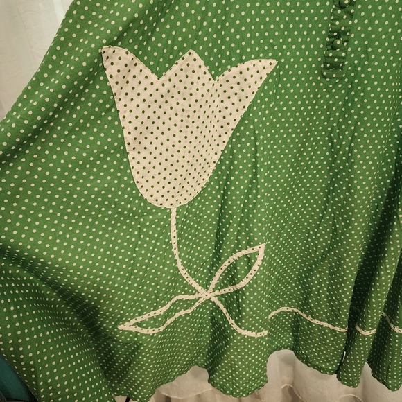 Unique Vintage Bethany Swing Dress in Green and White Polka Dots, Size 3X/20 - Picture 4 of 6
